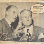 Vintage newspaper page featuring two men with a speech bubble labeled 'Amos n' Andy'.