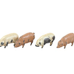 Four small pig figurines on a white background