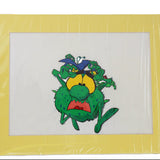 Colorful cartoon character on a white background with a yellow border