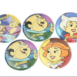 Five colorful buttons featuring characters from The Jetsons on a white background