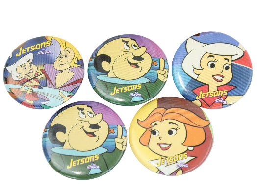 Five colorful buttons featuring characters from The Jetsons on a white background