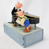 Unique Reuge Music Box with Wooden Grand Piano, Cartoon Pianist & Singer