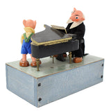 Unique Reuge Music Box with Wooden Grand Piano, Cartoon Pianist & Singer