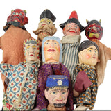 Antique Set of 8 Punch & Judy Wooden Hand Puppet Dolls with Arms & Legs