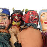 Antique Set of 8 Punch & Judy Wooden Hand Puppet Dolls with Arms & Legs