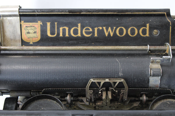 Close-up of an Underwood typewriter with branding visible