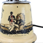 Vintage-style electric lamp with illustrations on a beige background