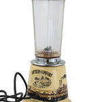 Vintage-style lamp with a rustic design on a white background