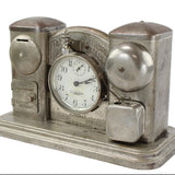 1908 Silver Plated Darche Flash Light Alarm Clock with Coin Bank & Ringer Bell