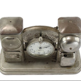 1908 Silver Plated Darche Flash Light Alarm Clock with Coin Bank & Ringer Bell