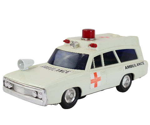 Model ambulance toy car on a white background