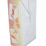 Vintage-style product packaging with a stylized illustration of a woman in a swimsuit on a white background