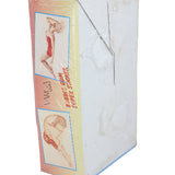 Vintage-style product packaging with a stylized illustration of a woman in a swimsuit on a white background