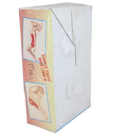 Vintage-style product packaging with a stylized illustration of a woman in a swimsuit on a white background