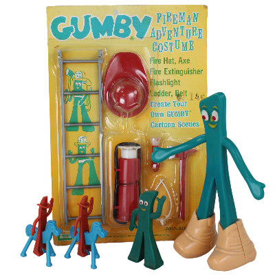 Vintage Gumby toy set with packaging on a white background