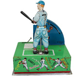 Baseball-themed toy set with a player figure and vintage-style packaging on a white background