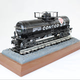 1994 Conoco Riveted Single Dome Tank Car Bank (Model Of 1934 Railroad Car) with Track & Plaque