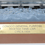 1994 Conoco Riveted Single Dome Tank Car Bank (Model Of 1934 Railroad Car) with Track & Plaque