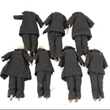 Modern Folk Art Dolls - 7 Men Dressed in Black Standing in Wood Box