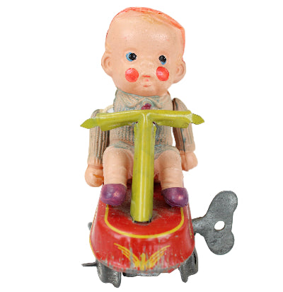 Toy figure with a yellow axe on a white background