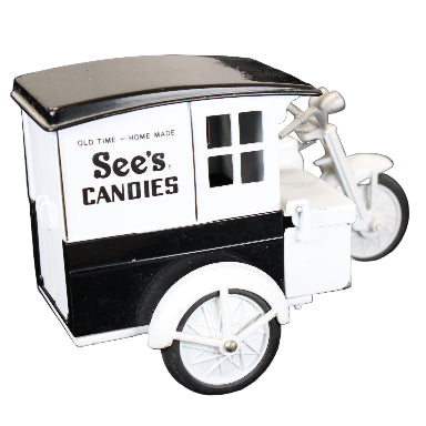 Model of a See's Candies candy truck on a black background