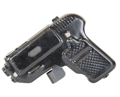 Black gun-shaped device on a white background