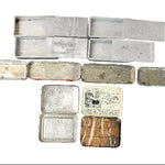 Collection of vintage metal boxes on a white background