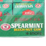 Unopened Retailer Package of 12 Jumbo Packs (18 sticks each) of Beech-Nut Spearmint Gum