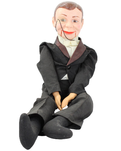 Vintage-style mannequin in a suit with a white shirt on a white background