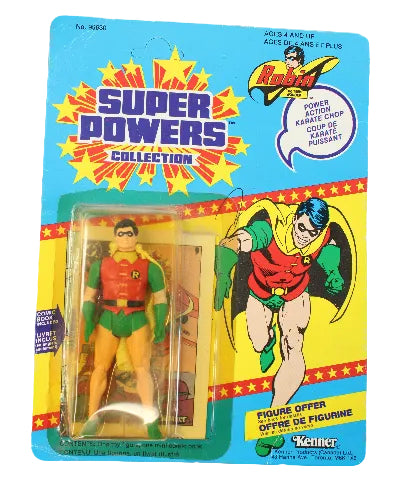 Vintage Super Powers action figure packaging with colorful design