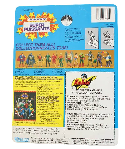 Vintage toy packaging with colorful graphics and text on a white background