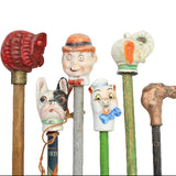 12 - Antique Carnival Canes with Figurine & Decorative Heads