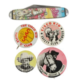 4 - Vintage Cowboy Pins &  Dale Evans Comic Book Pocketknife