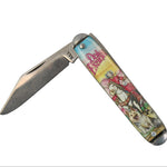 Decorative pocket knife with colorful handle on a white background
