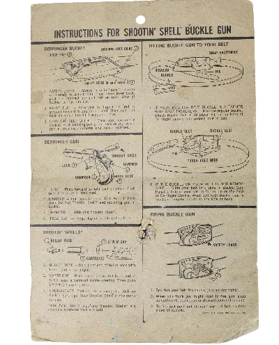 Vintage instruction manual for a shooting shell buckle gun on a white background