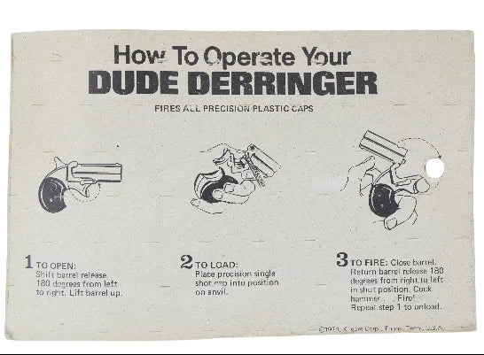 Instructions for operating a 'Dude Derringer' on a beige background