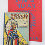 Two books on a white background, one with an Indian chief illustration and the other red with text.