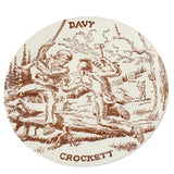 Round coaster with illustrations and text on a white background