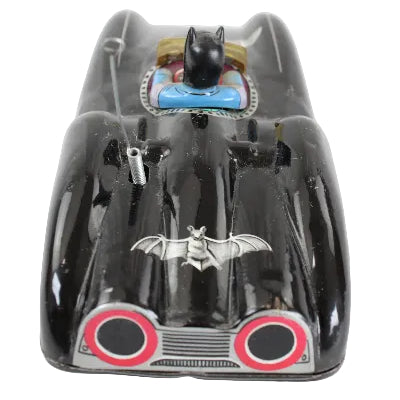 Model of a Batmobile with a bat emblem on a white background