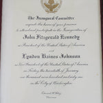 Invitation to the inauguration of John F. Kennedy and Lyndon Baines Johnson, framed document.