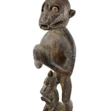 Primitive Hand Carved Single Wood Log Sculpture - Monkey on Monkeys