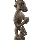 Primitive Hand Carved Single Wood Log Sculpture - Monkey on Monkeys