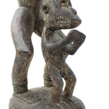 Primitive Hand Carved Single Wood Log Sculpture - Monkey on Monkeys