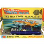Corgi Toys Thrush-Buster packaging with car illustration and text on a white background