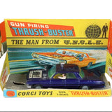 Corgi Toys Thrush-Buster packaging with car illustration and text on a white background
