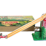 Toy set with a sliding track and cars on a white background