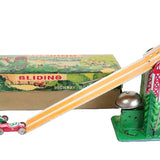 Toy set with a sliding track and cars on a white background