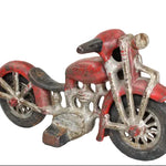 Red and silver motorcycle toy on a white background