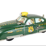 Toy Dick Tracy police squad car with cartoon characters on a white background