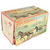 Vintage toy box with 'Arabian' branding on a white background